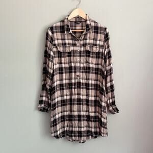Lucky Brand Plaid Flannel Shirt Dress Large button front